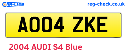AO04ZKE are the vehicle registration plates.