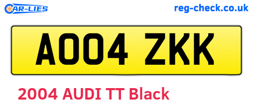 AO04ZKK are the vehicle registration plates.