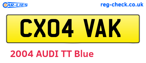 CX04VAK are the vehicle registration plates.