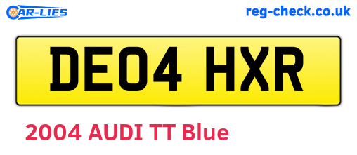 DE04HXR are the vehicle registration plates.