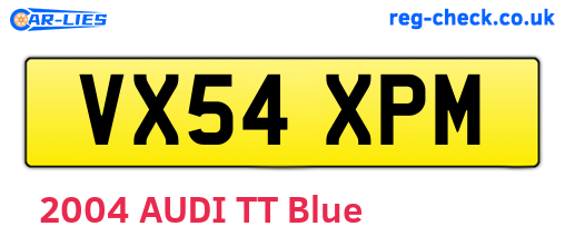 VX54XPM are the vehicle registration plates.
