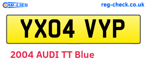 YX04VYP are the vehicle registration plates.