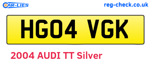 HG04VGK are the vehicle registration plates.