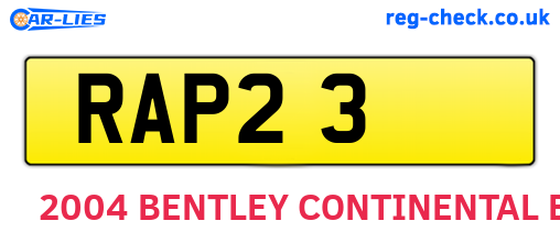 RAP23 are the vehicle registration plates.