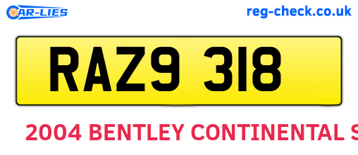 RAZ9318 are the vehicle registration plates.