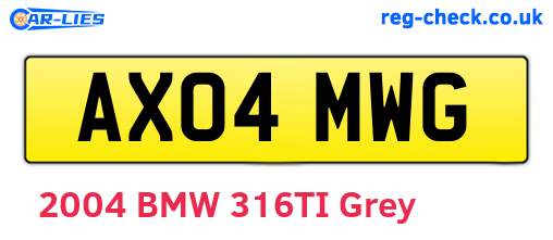 AX04MWG are the vehicle registration plates.