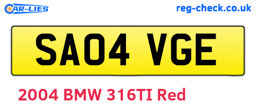SA04VGE are the vehicle registration plates.