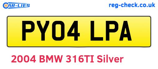 PY04LPA are the vehicle registration plates.