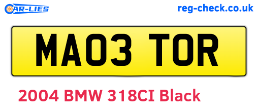 MA03TOR are the vehicle registration plates.