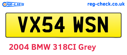 VX54WSN are the vehicle registration plates.