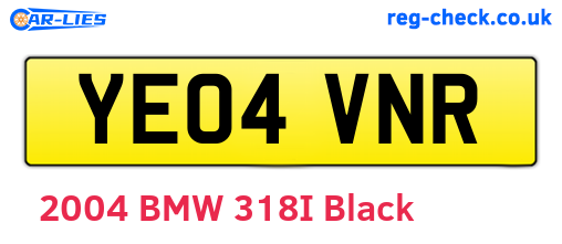 YE04VNR are the vehicle registration plates.
