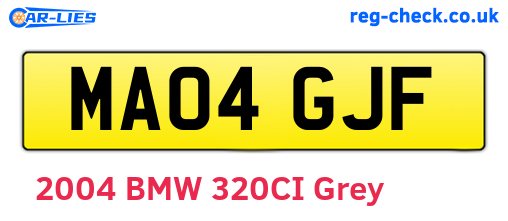 MA04GJF are the vehicle registration plates.