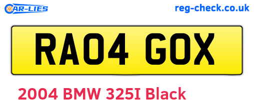 RA04GOX are the vehicle registration plates.