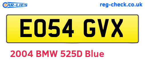 EO54GVX are the vehicle registration plates.