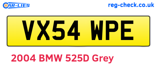 VX54WPE are the vehicle registration plates.