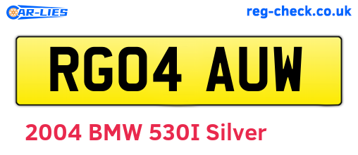 RG04AUW are the vehicle registration plates.