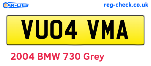 VU04VMA are the vehicle registration plates.