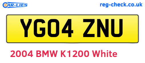 YG04ZNU are the vehicle registration plates.