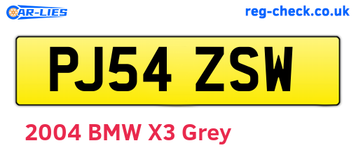 PJ54ZSW are the vehicle registration plates.