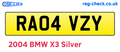 RA04VZY are the vehicle registration plates.