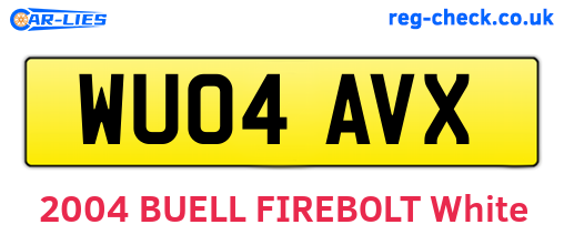 WU04AVX are the vehicle registration plates.