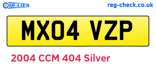 MX04VZP are the vehicle registration plates.