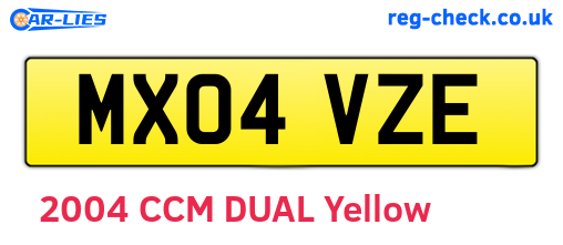 MX04VZE are the vehicle registration plates.