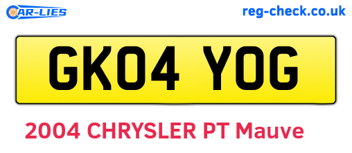 GK04YOG are the vehicle registration plates.