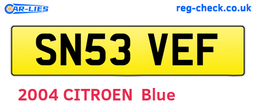 SN53VEF are the vehicle registration plates.