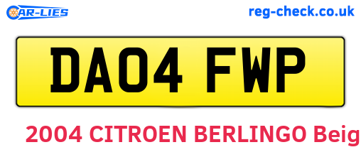 DA04FWP are the vehicle registration plates.