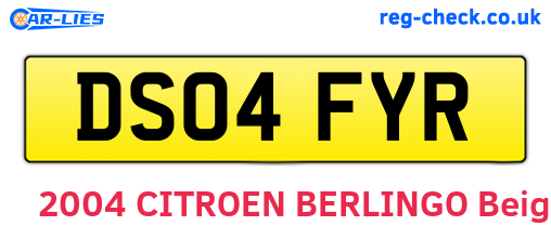 DS04FYR are the vehicle registration plates.