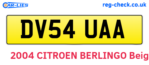 DV54UAA are the vehicle registration plates.
