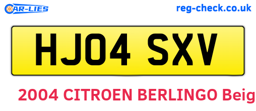 HJ04SXV are the vehicle registration plates.