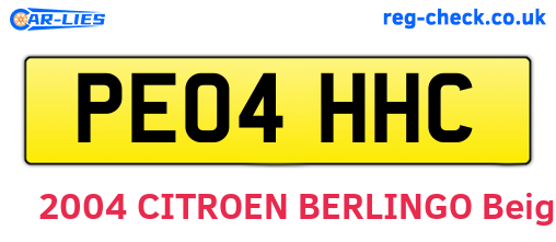 PE04HHC are the vehicle registration plates.