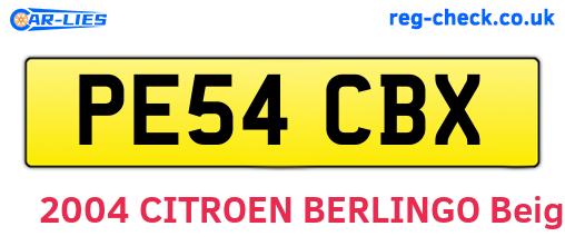 PE54CBX are the vehicle registration plates.