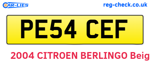 PE54CEF are the vehicle registration plates.