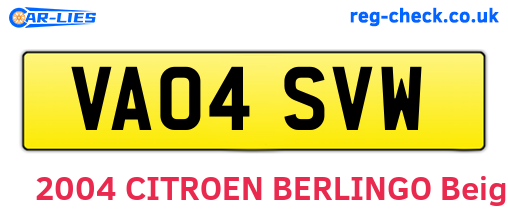 VA04SVW are the vehicle registration plates.