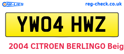 YW04HWZ are the vehicle registration plates.