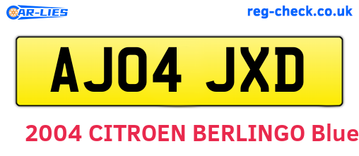 AJ04JXD are the vehicle registration plates.