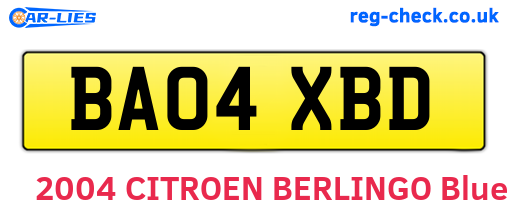 BA04XBD are the vehicle registration plates.