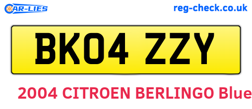 BK04ZZY are the vehicle registration plates.