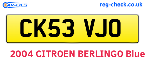 CK53VJO are the vehicle registration plates.