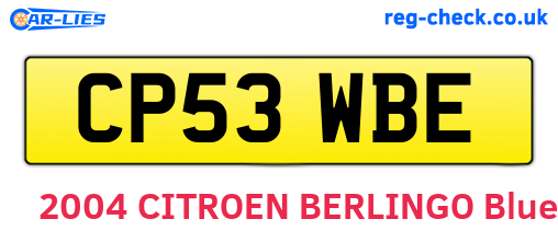 CP53WBE are the vehicle registration plates.