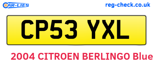 CP53YXL are the vehicle registration plates.