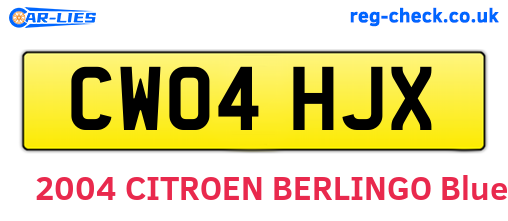CW04HJX are the vehicle registration plates.
