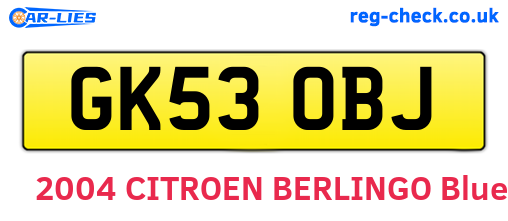 GK53OBJ are the vehicle registration plates.