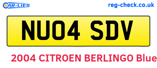 NU04SDV are the vehicle registration plates.