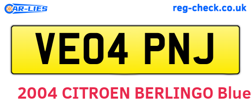 VE04PNJ are the vehicle registration plates.