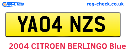 YA04NZS are the vehicle registration plates.