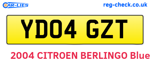 YD04GZT are the vehicle registration plates.